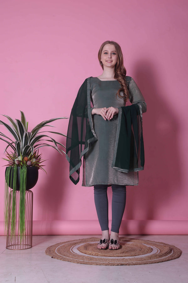 ✨ Elegant Olive Green Silk Blend Suit Set for Women 💚 | Festive & Party Wear with Chiffon Dupatta 👗