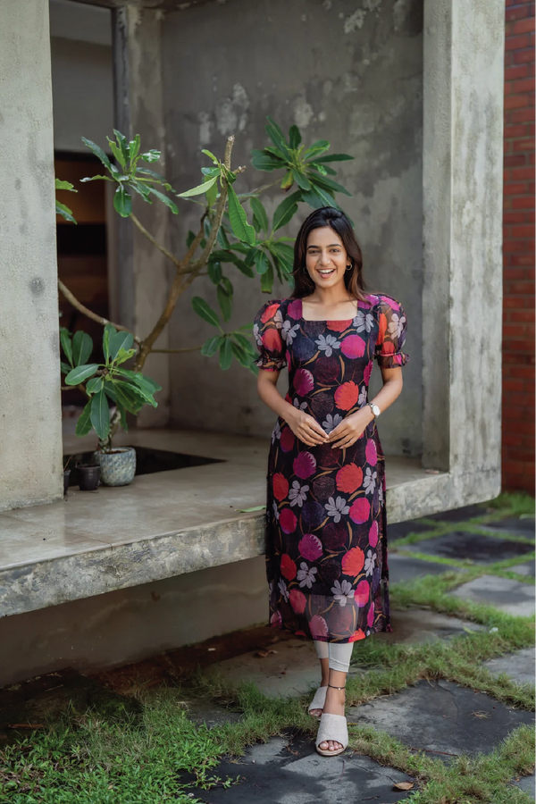 Black Pink Flower kurti