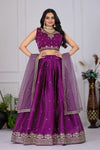 Royal Wine Silk Lehenga Choli Set for Women | Embroidered Designer Bridal & Festive Wear ✨ | With Net Dupatta 👑