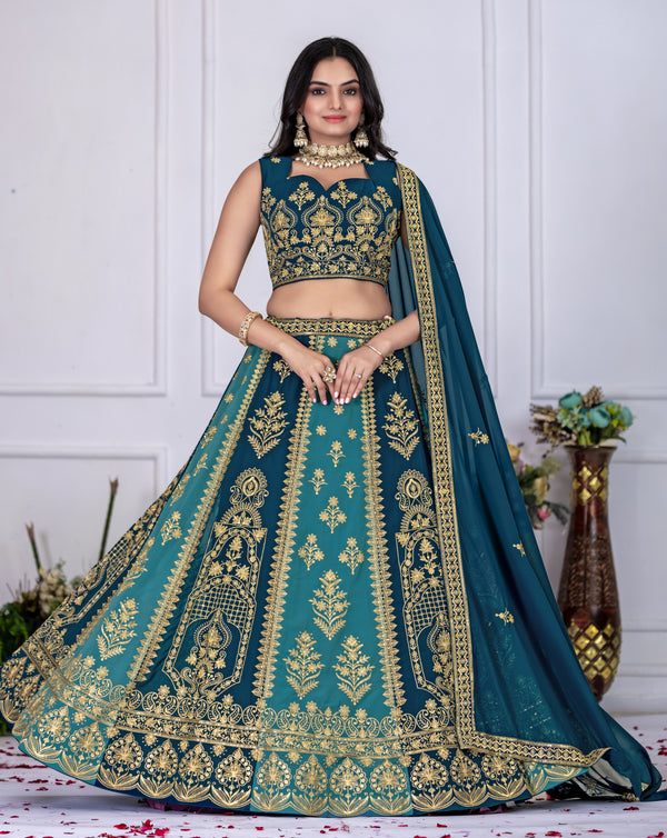 👑 Royal Teal Blue Embroidered Lehenga Choli Set 💫 with Rich Zari Work | Elegant Silk Fabric | Wedding & Festive Wear ✨