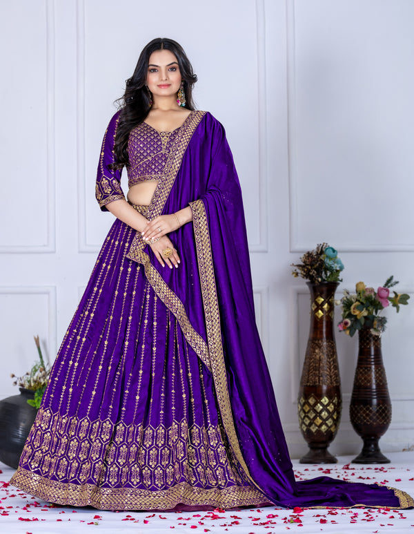 💜 Royal Purple Embroidered Lehenga Choli Set 👑 | Premium Silk Blend Fabric | Wedding & Festive Wear ✨