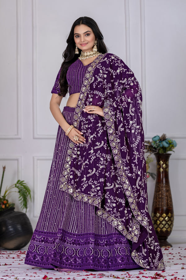 💜 Royal Purple Embroidered Velvet Lehenga Choli Set with Mirror & Sequin Work ✨👑