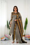 Grey Jacquard Cotton Kurti with Dupatta Set