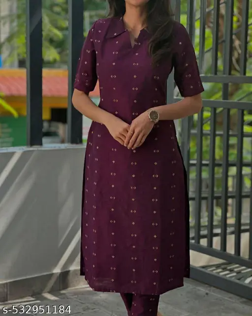 🍇 Elegant Maroon Cotton Kurta Set for Women | Ethnic Wear for Office & Daily Use 👗 | Straight Fit with Stylish Collar