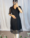 🖤 Elegant Black Sheer Sleeve Kurti ✨ | Premium Georgette with Subtle Sequin Work | Festive & Daily Wear