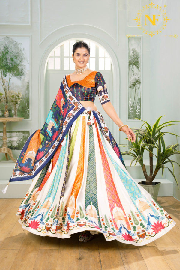 🌈 Multicolor Royal Rajasthani Printed Lehenga Choli with Temple & Elephant Motifs 🐘🏰✨