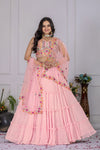 🌸 Baby Pink Ruffle Layered Lehenga Choli with Floral Embroidery 💖 | Georgette Ethnic Set for Girls | Festive & Wedding Wear ✨
