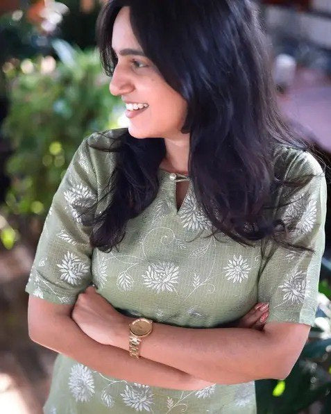 🌿 Elegant Olive Green Cotton Kurti with Floral Embroidery 🌸 | Casual & Office Wear