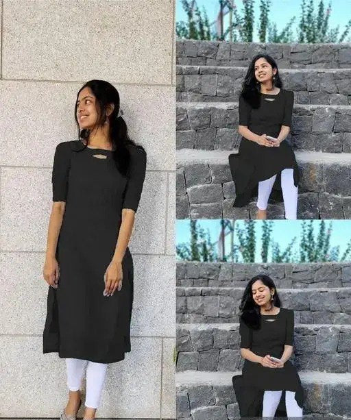 🖤 Elegant Black Kurti with Sheer Net Sleeves ✨ | Trendy Office & Casual Wear