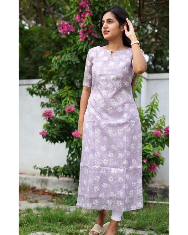 🌸 Lavender Floral Printed Cotton Kurta 👗 | Summer Ethnic Wear | Elegant Everyday Comfort