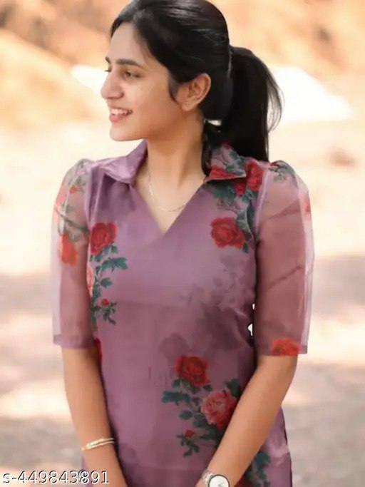 🌹 Mauve Magic Floral Top 💜 | Puff Sleeve Organza Blouse | Stylish Semi-Formal Wear for Women