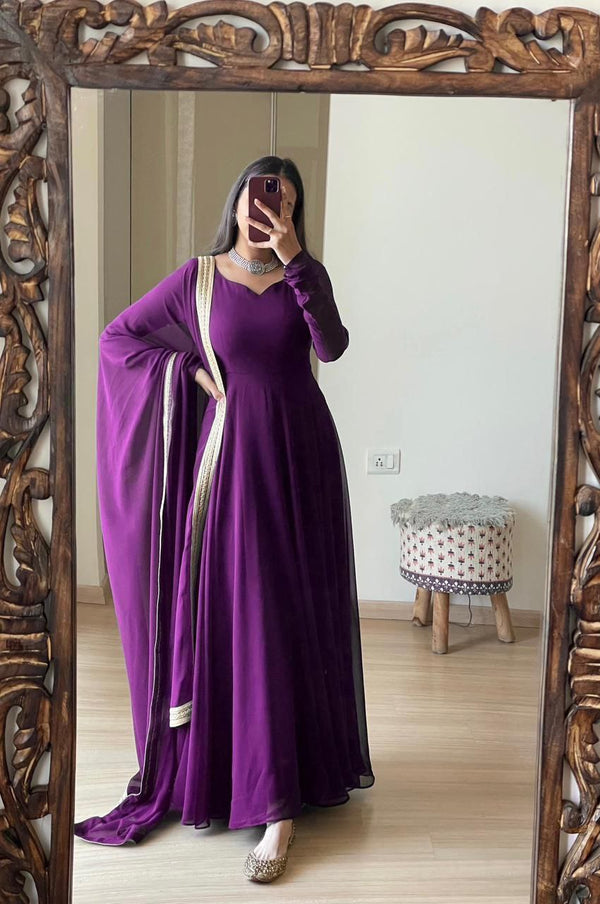 💜 Royal Purple Floor-Length Anarkali Set 👑 | Georgette Fabric | Elegant Ethnic Wear