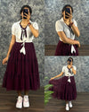 🍷 Maroon Tiered Midi Dress with White Shrug 🧵 | Georgette & Cotton Blend | Western Chic Style