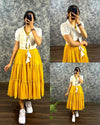 🌼 Mustard Yellow Tiered Midi Dress with White Shrug ✨ | Georgette & Cotton Fusion | Trendy Western Outfit